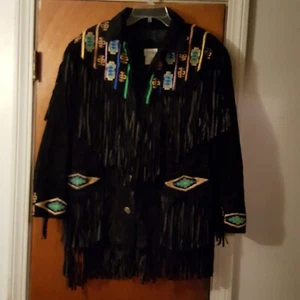 ETOSHA Native American Style Wildleder Fransen Perlenjacke Gr. M indisch - Bild 1 von 24