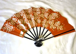 Vintage Geisha Odori Maiogi RED SAKURA Folding Dance Fan Kyoto Japan KYOSENDO - Picture 1 of 11