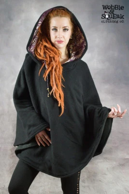 MANDALA FLEECE LINED PONCHO JEDI Woolen Flower of Life Hippy Pixie Psytrance - Image 1 of 4
