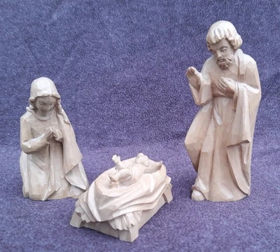 alte Krippenfiguren Holz geschnitzt, Oberammergau, 17 Teile, Schnitzer Bergmann - Bild 1 von 4