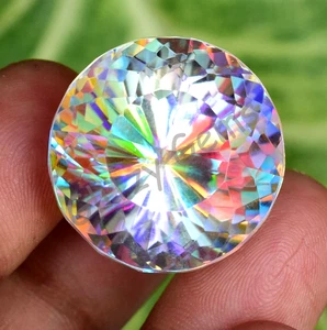 Natural Mystic Quartz Round 66.65 Ct Rainbow Color Flawless Certified Gemstone - Picture 1 of 6