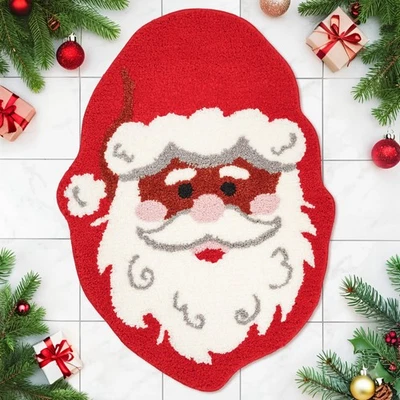 Alfombra de baño negra de Papá Noel alfombras de baño rojas alfombra de baño decorativa de Navidad Xma... Foto 1 de 4