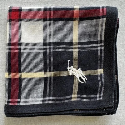 Vintage Handkerchief Navy Blue Red Cotton Tartan Plaid Classic Pocket Square 18" - Image 1 of 3