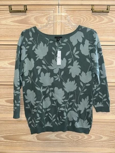 NWT Ann Taylor Jacquard Green Floral Sweater Elbow Sleeve Size Medium New - Picture 1 of 3