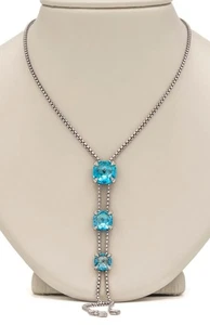 David Yurman Chatelaine 925 Sterlingsilber Blautopas & Diamant Lariat Halskette - Bild 1 von 6