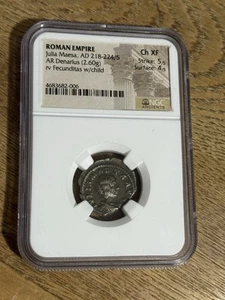 AD 218-224/5 Imperio Romano AD 218-224/5 AR Denario Julia Maesa NGC Antiguos ChXF - Imagen 1 de 2