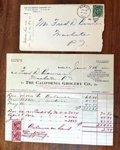 1912 Philippines Cover w/ Invoice, Revenue Stamps, Masbate PI California Grocery - Picture 1 of 7