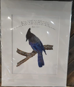 Steller's Jay Watercolor on Cold Press with Psalm 3: 3-4 - Picture 1 of 3