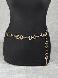 VTG Chain Belt Gold Tone Horsebit Equestrian Style Adjustable Waist Preppy Y2K - Picture 1 of 7