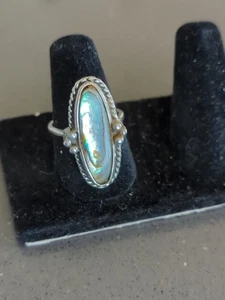 Vintage Sterling Silver 925 14k Abalone Marquee cut ring size 7.25 - F161 - Picture 1 of 8