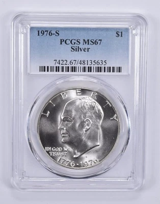 1976-S Eisenhower dólar Ike prata MS67 PCGS etiqueta azul *0298 - Imagem 1 de 4