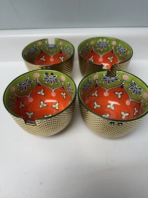 Набор из 4 золотистых металлических наружных расписанных вручную внутренних раменных чаш ROYAL - Изображение 1 из 4