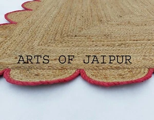 Tappeto zona bordo rosso iuta naturale singhiozzato esterno kilim spiaggia tappetino yoga 4x6 9x12 - Foto 1 di 8