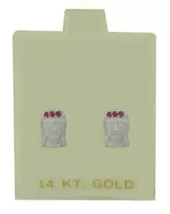 LAB CREATED JESUS FACE RUBY STUD EARRINGS 14k WHITE GOLD * NWT * Screw Backs * - Picture 1 of 3