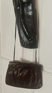 De Colección Años 60 MM Morris Moskowitz Marrón Cuero Cartera Serpiente Pajarita Bolso de Mano - Imagen 1 de 6