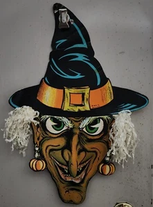 Vintage Cardboard Cutout Witch Face 13.5"x19.5" Halloween Scary! - Picture 1 of 2