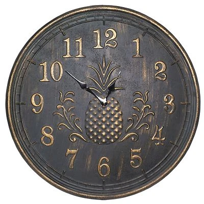 24" Pineapple Decorative Wall Clock, New Home Decor Rustic Gold Tinged Finish - Image 1 of 2