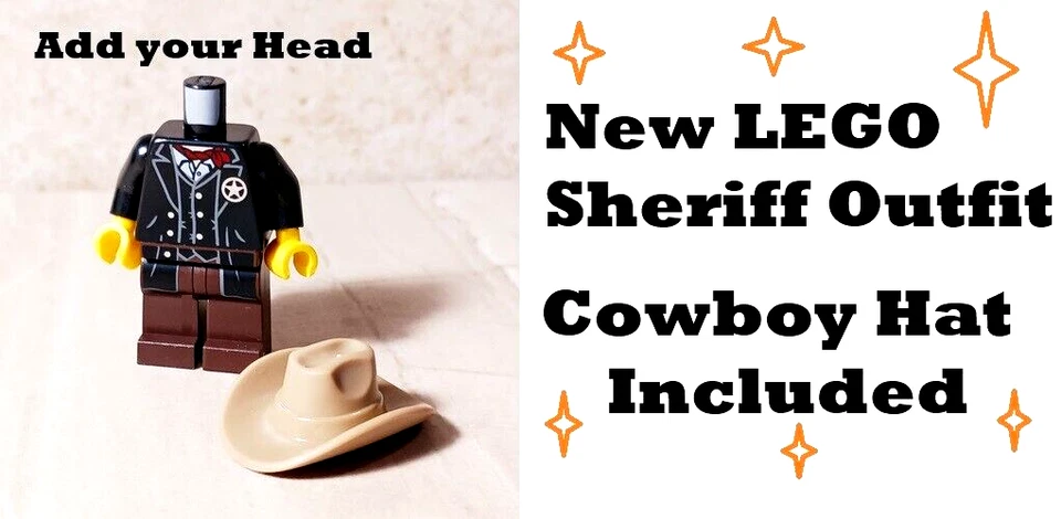 New LEGO Old West Cowboy Torso Legs Sheriff Overcoat Suede Hat Red Scarf Town - Image 1 of 1