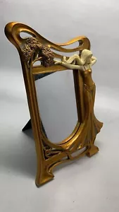 Art Nouveau Brass Vanity Mirror Lady & Floral Design Vintage Style NEW - Picture 1 of 4