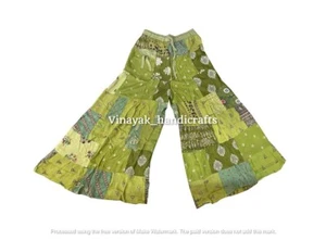 Indian Vintage Rayon Patchwork Wide Leg Hippie Boho Gypsy Palazzo Pants Trouser - Picture 1 of 5