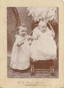 C C Vogt Studio~Cabinet Card Photographer Gets Both Baby's Attention~c1890 - Picture 1 of 2
