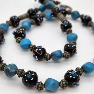 Nepalese Glass Beaded Necklace 59.5cm Toggle Clasp Spiritual Vintage 1980s - Picture 1 of 17