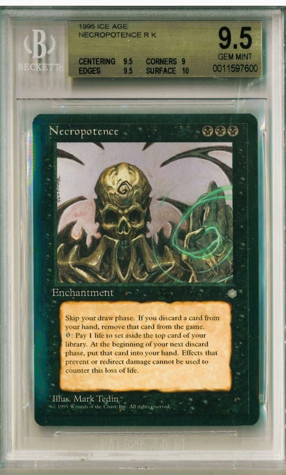 MTG Magic the Gathering Ice Age Necropotence BGS 9.5 NM (9.5,9,9.5,10) PSA CGC - Image 1 of 1
