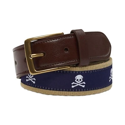 Cinturón superpuesto de cinta de lona Club Room para hombre con ribete de imitación de cuero - azul marino, nuevo con etiquetas, XL Foto 1 de 4