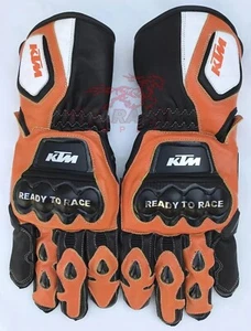 KTM Style Ready to Race Gloves Orange Black Leather Motorbike Racing Gear - Picture 1 of 2