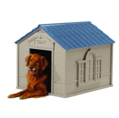 Casa para perros al aire libre en resina duradera techo topo y azul - para perros de hasta 100 libras Foto 1 de 3