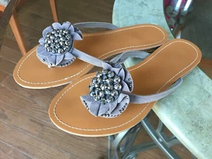 Geblümte, Ledersandalen mit glitzernden Verzierungen, Gr. 7,5M, wunderschön! - Bild 1 von 11