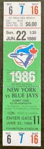 Unused 1986 JUN. 26 New York Yankees vs Toronto Blue Jays Sec. 6 Row 7 Seat 16 - Bild 1 von 2
