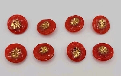 Vintage Czech Glass Faceted Orange Gold Tone Etched Glass Metal Shank Button Lot - Image 1 of 4