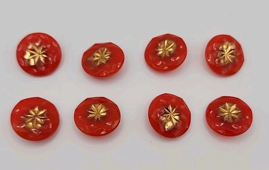 Vintage Czech Glass Faceted Orange Gold Tone Etched Glass Metal Shank Button Lot - Image 1 of 4