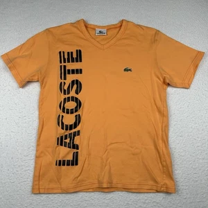 Camiseta Lacoste Para Hombre 4 (Sm) Naranja Cuello en V Cocodrilo Deletrear Logo Preppy - Imagen 1 de 7