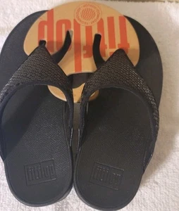 FitFlop LULU SEQUINED Toe-Post Sandals BLACK US 6.0 EUR 37 NIB - Picture 1 of 4