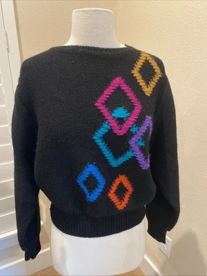 Vintage Jimmy Garcia NY Hand Loomed 100% Wool Black Geometric Pattern Sweater L - Image 1 of 4