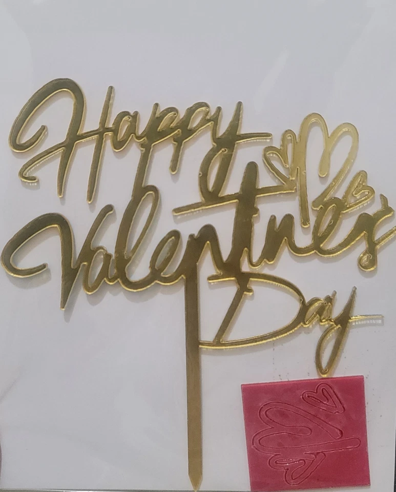 Gold  Happy Valentine's Day Cake Topper - Image 1 of 1