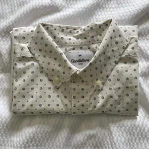 Goodfellow & Co• SM White/w Small Blue Accents Short Sleeve Button Down Shirt - Picture 1 of 6