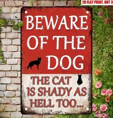 Cuidado Perro Sombreado Gato Letrero Decoración Retro Metal Arte de Pared Único Rústico Exterior/Interior Foto 1 de 4