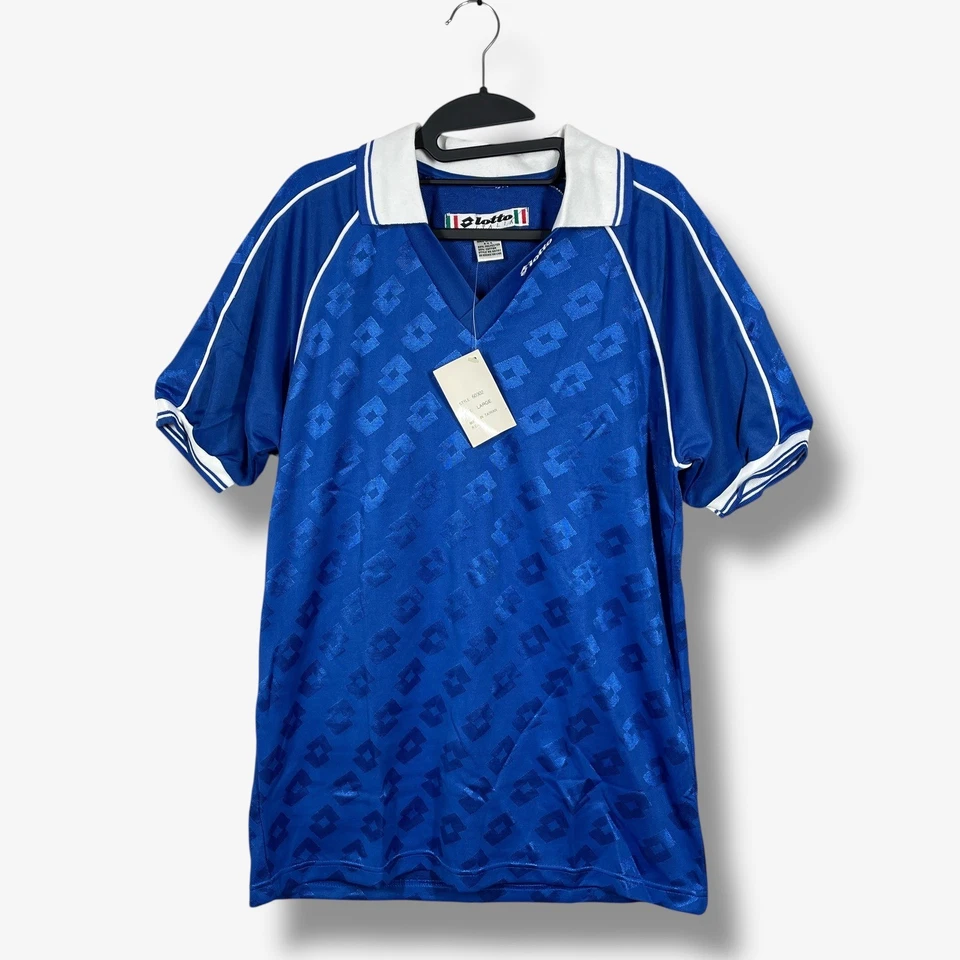 Vintage Lotto Italia Soccer Jersey Mens L Blue White Trim Patterned Retro NWT - Image 1 of 4