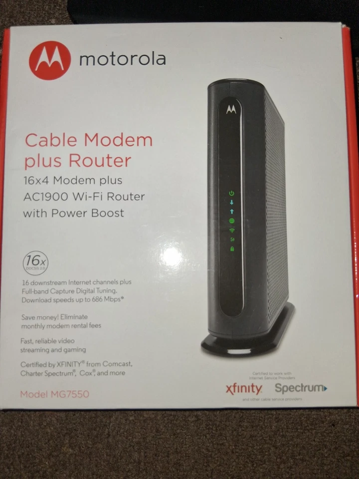 Motorola MG7550 16x4 High Speed ​​Cable Modem - Black modem and router - Image 1 of 1