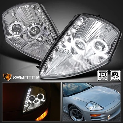 Fits 2000-2005 Mitsubishi Eclipse LED Halo Projector Headlights Lamps Assembly Foto 1 de 4