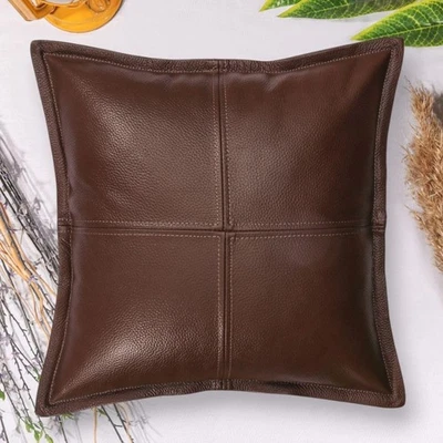 Leather Pillow Cover 18x18 Brown – Decorative Throw Pillow for Couch, Sofa or... - Image 1 of 4