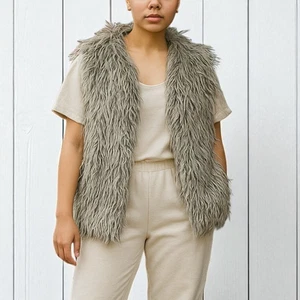 Chaleco Ashley Stewart Mujer Piel Sintética Gris Hippie Boho Langenlook Talla 12 Peludo - Imagen 1 de 18