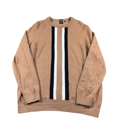 Hugo Boss Recent Brown Iconic Stripe Italian Wool Yarn Crewneck Sweater Size 2XL - Image 1 of 4