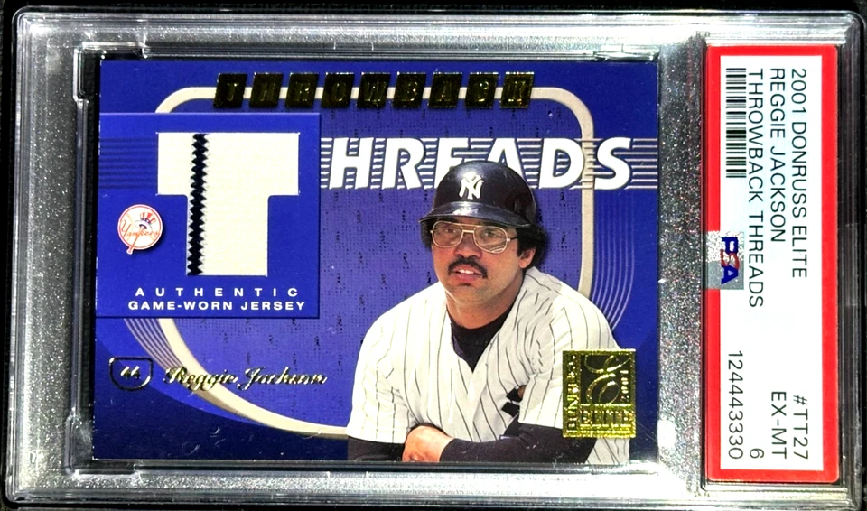 CAMISETA USADA REGGIE JACKSON 2001 DONRUSS ELITE THREADS JUEGO/100 PSA 6 Foto 1 de 2