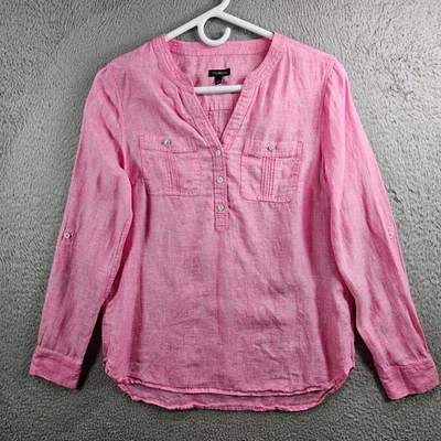Talbots Linen Shirt Top Women XS 1/2 Button Pullover Red Pink - Image 1 of 4