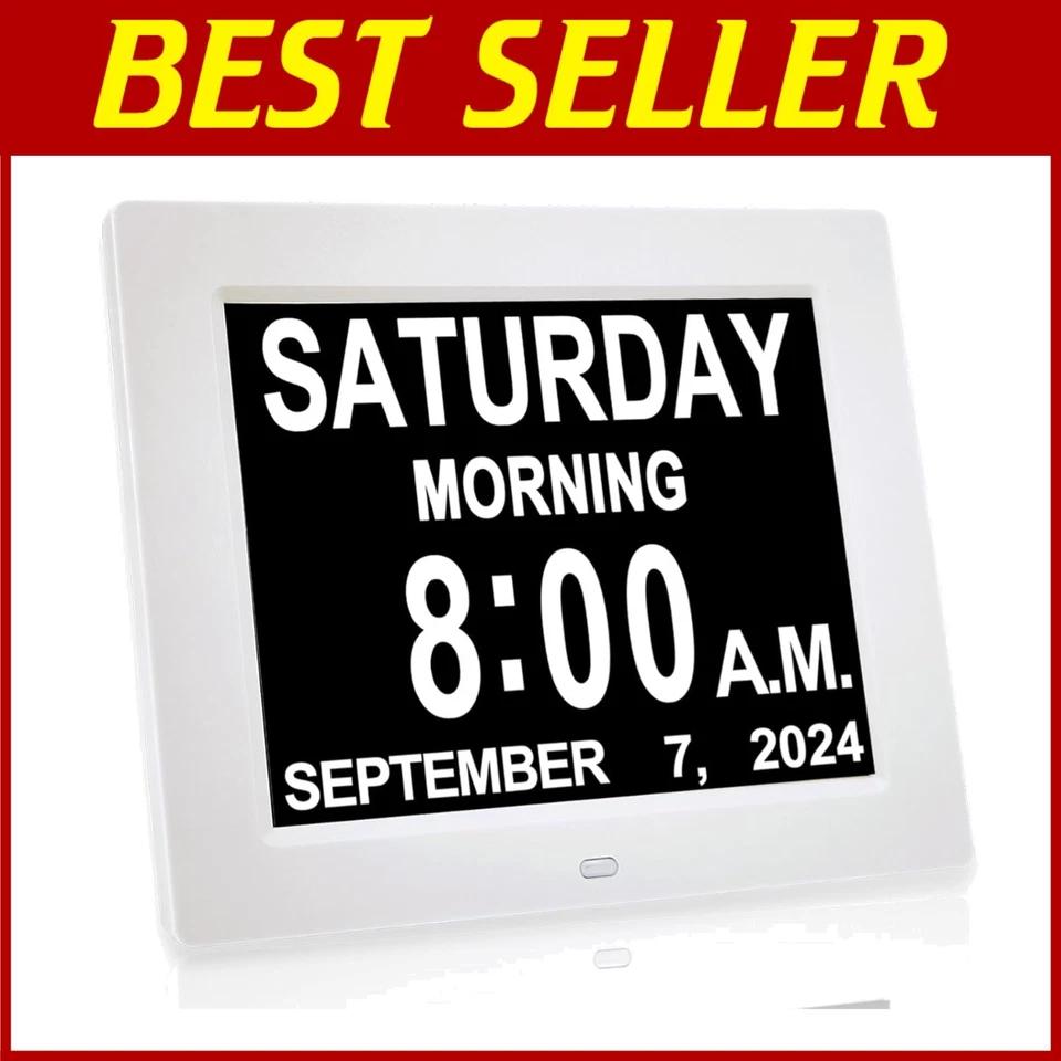 Digital Day Clock for Seniors - 8" Display, Multiple Alarms - Image 1 of 4