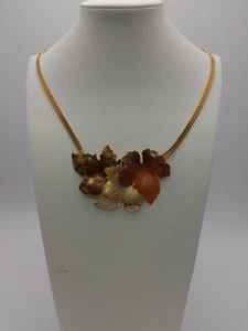 Vintage Gold Tone Herringbone Chain Autumn 3 Maple Leaves Pendant Necklace - Picture 1 of 9